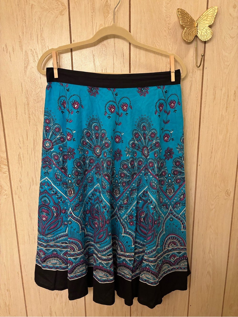 Bohemian Teal Printed Midi Skirt - Indian Ethnic, Broomstick Gypsy, Hippie Boho